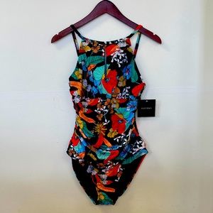 Ellen Tracy Stripe It Key Hole Swimsuit